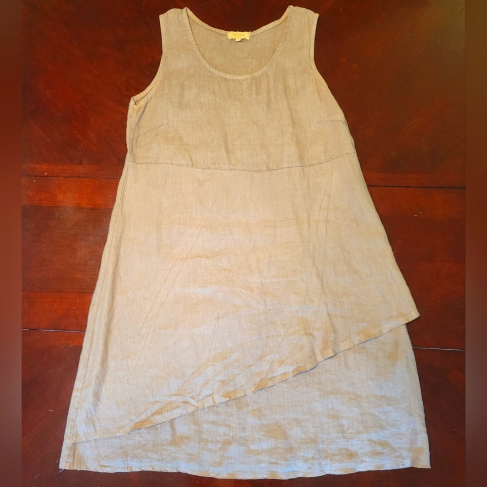 Ambra 100% linen Womens Dress Taupe Made In Italy Lagenlook Coastal Quiet Luxury